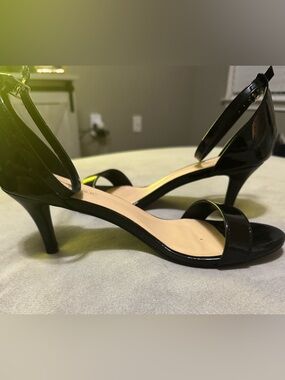 Black Patent Open-Toe Ankle-Strap Heels for Women